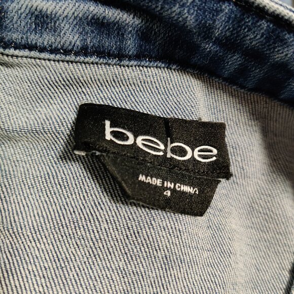 Bebe Women's Dress Size 4 Denim Blue Asymmetrical Mini Bodycon Ruffled Summer - Picture 4 of 8